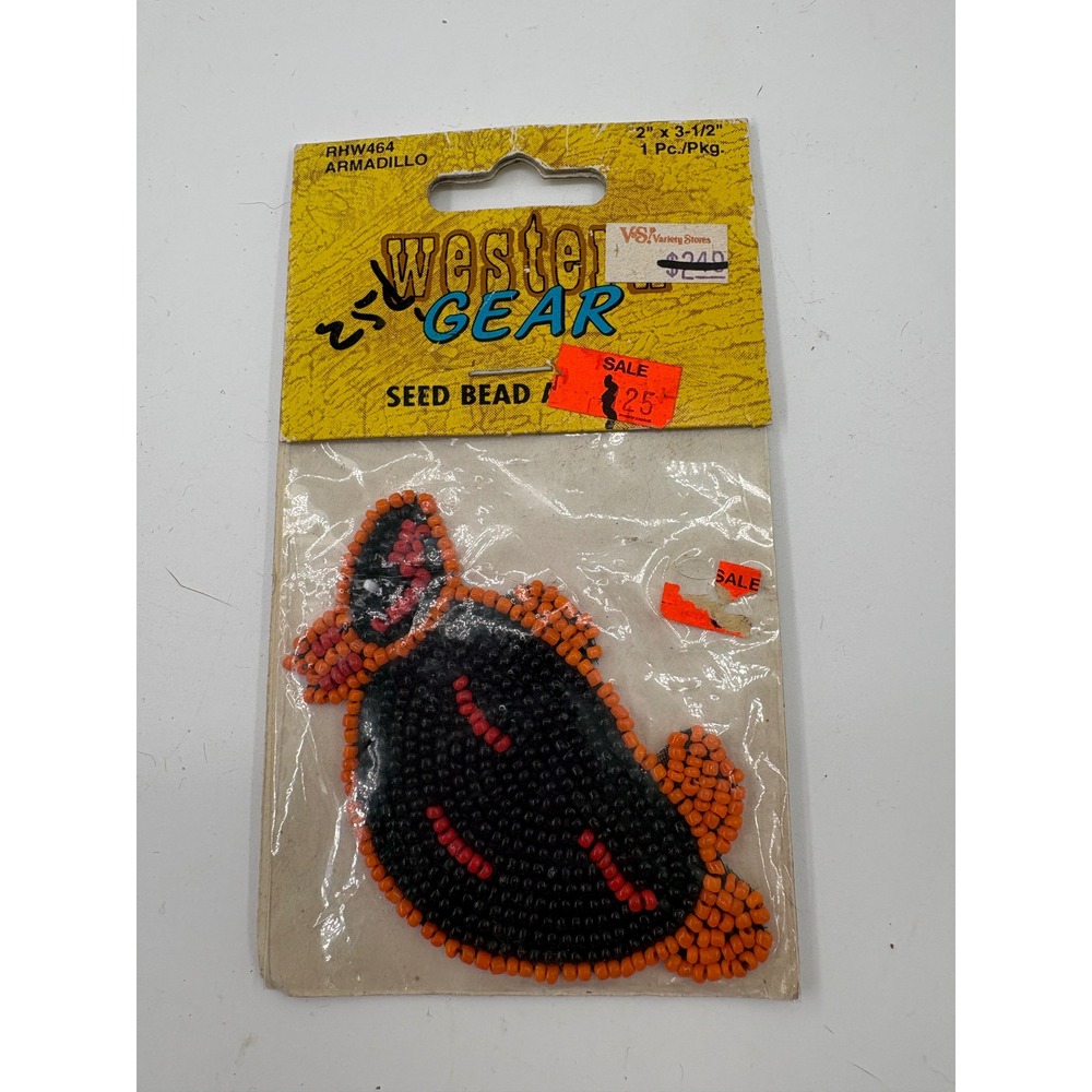 Vintage Seed Bead Armadillo Patch Western Gear Wang's Inc Southwest Applique NOS